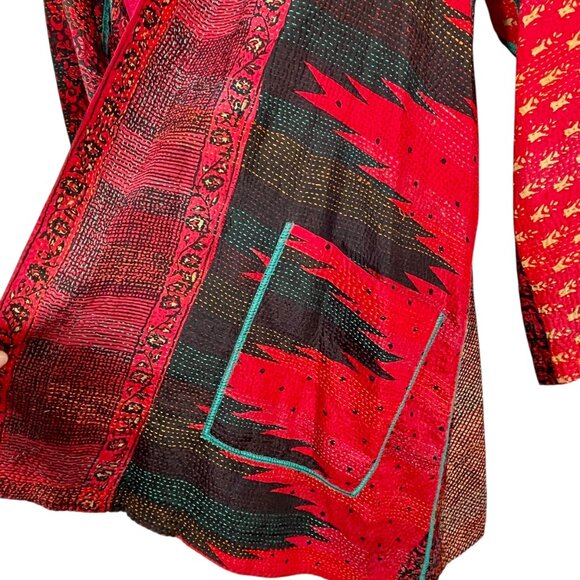 Mieko Hand-Stitched Reversible Kimono Jacket Sz 1 Artisan Boho Patchwork Kantha - Picture 15 of 16